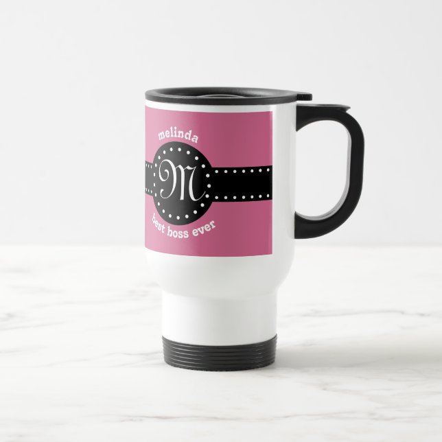 Beste Chef-überhaupt Tupfen und Monogramm ROSA A05 Reisebecher (Rechts)