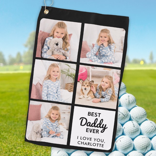 Beste DADDY Ever - Golfer - Personalisiert 5 Foto Golfhandtuch (Von Creator hochgeladen)