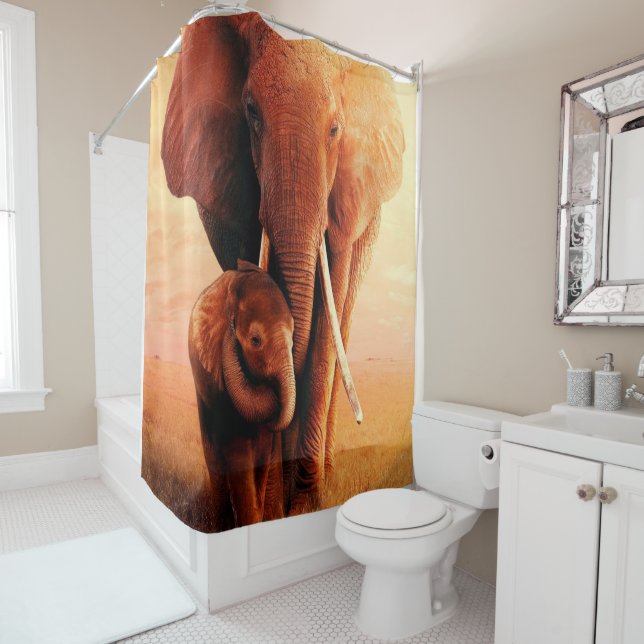 Beste Elefant Mama je Elefant Baby Lover Geschenk Duschvorhang (Beispiel)
