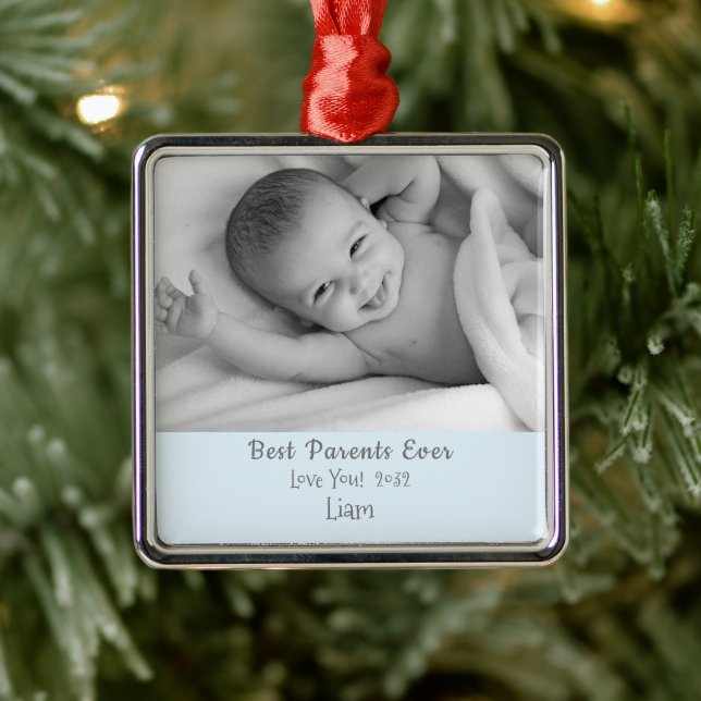 Beste Eltern je Personalz Name Foto Weihnachten Ornament Aus Metall (Baum)