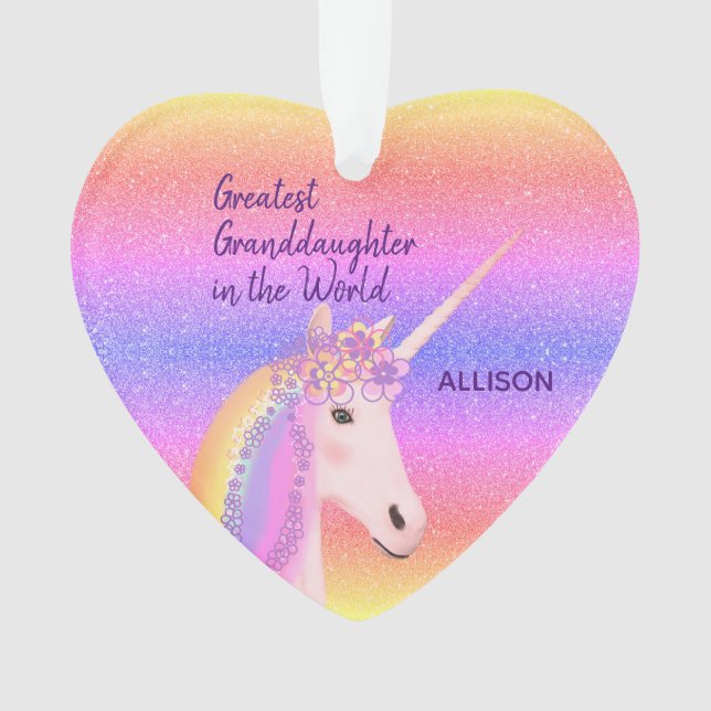 Beste Enkeltochter Unicorn Personalisiert Ornament (Vorderseite)
