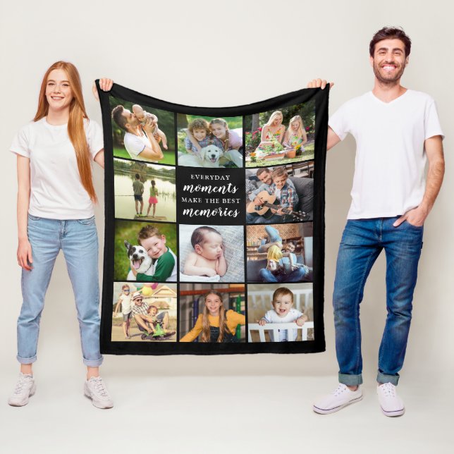 Beste Erinnerungen Zitat 11 FotoCollage Black Fleecedecke (Beispiel)