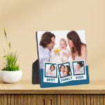 Beste Familie je Custom 4 Foto Collage blau Fotoplatte<br><div class="desc">Laden Sie Ihre Lieblings-Fotos hoch,  um Ihr eigenes personalisiertes Keepake-Foto-Geschenk zu machen.</div>