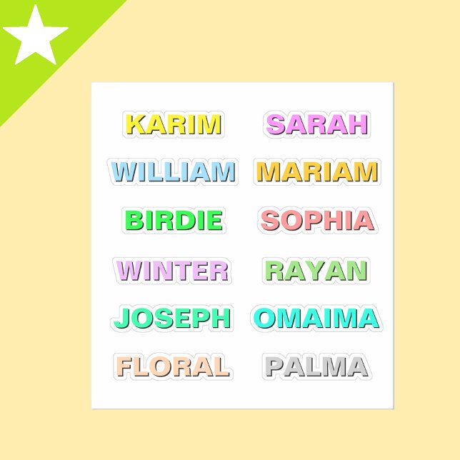 Beste farbige, fette Schriftnamen, moderne wasserd Aufkleber (vibrant script name tags)