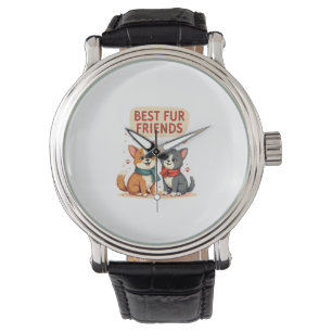 Beste Fellfreunde Vintage Süße Katze und Hund Cart Armbanduhr