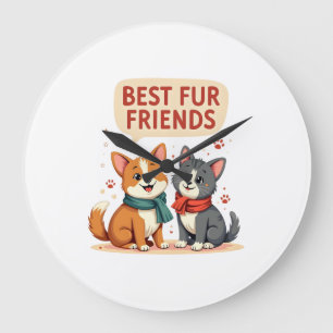 Beste Fellfreunde Vintage Süße Katze und Hund Cart Große Wanduhr