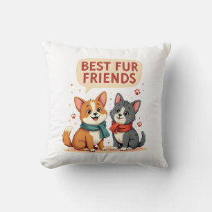 Beste Fellfreunde Vintage Süße Katze und Hund Cart Kissen