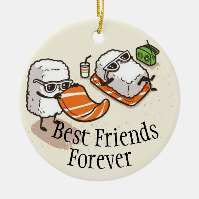 Beste Freund-für immer Sushi auf Strand Keramik Ornament (Vorne)