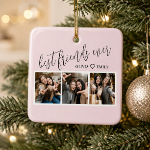 Beste Freunde 3 Foto-Collage Andenken Blush Rosa Keramikornament