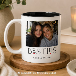 Beste Freunde Bestie Herz-Typografie-Foto Zweifarbige Tasse
