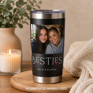 Beste Freunde Bestie Herz-Typografie Schwarzes Fot Thermobecher