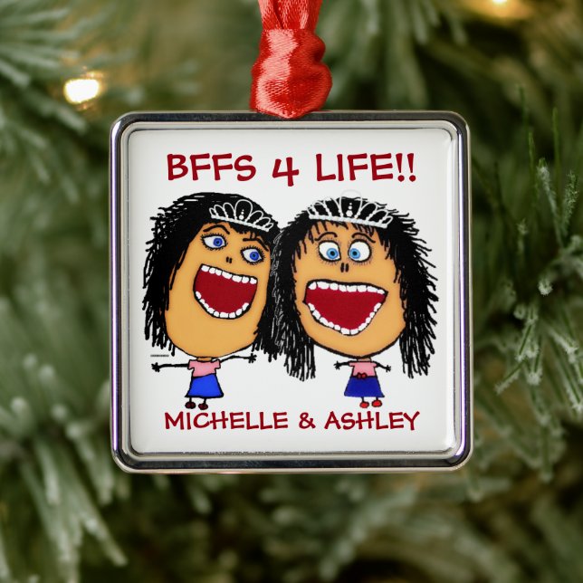 Beste Freunde BFFS oder Schwestern Cartoon CUSTOM Ornament Aus Metall (Baum)