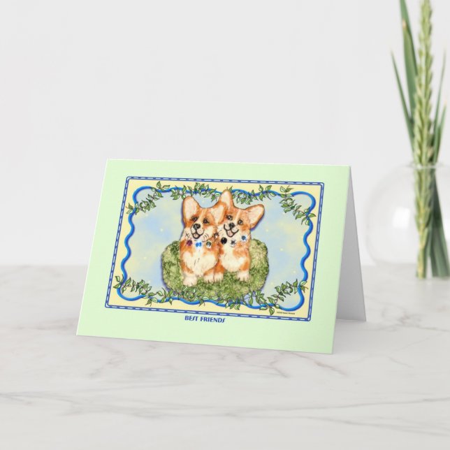 "Beste Freunde" Corgi grüßen Karte (Vorderseite)