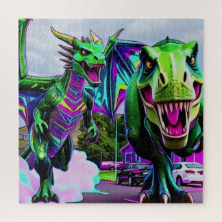 Beste Freunde - Drache und Dinosaurier beim Spazie