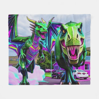 Beste Freunde - Drache und Dinosaurier beim Spazie Fleecedecke