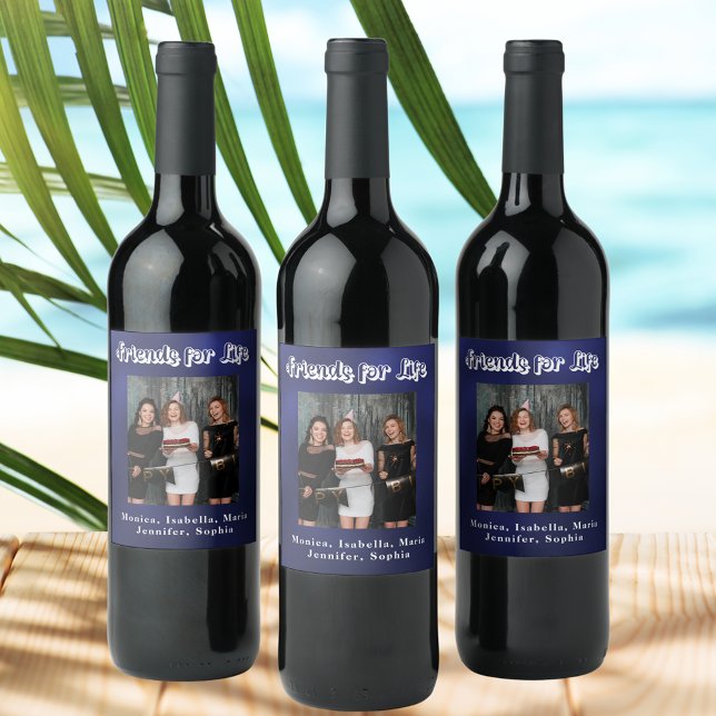 Beste Freunde Foto-blaue weiße Schrift Weinetikett (Von Creator hochgeladen)