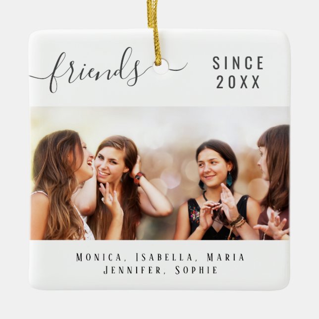 Beste Freunde Foto nennt White Keepake Skript Keramikornament (Vorderseite)