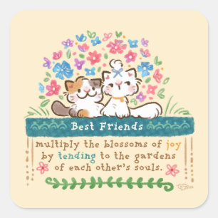 Beste Freunde-Gärten - Paisley & Mignon Katzen Quadratischer Aufkleber