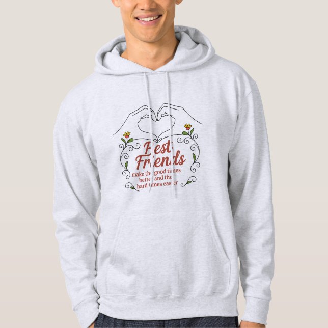 Beste Freunde Herz Hände Floral Pullover Hoodie (Vorderseite)