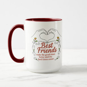 Beste Freunde Herz Hände Florales Zitat Kombi-Tass Tasse