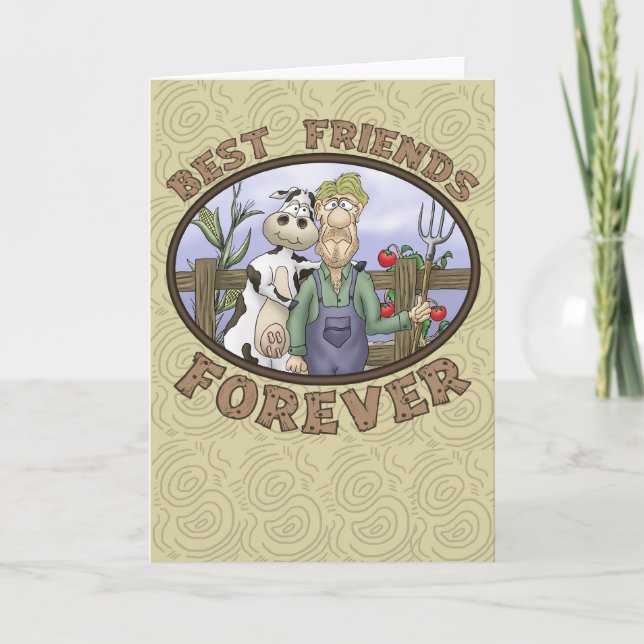 Beste Freunde kardieren für immer: Kuh und Bauer Karte (Vorderseite)