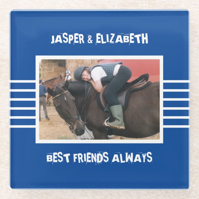 Beste Freunde Pferd immer tiefblau Foto Glasuntersetzer (Vorderseite)