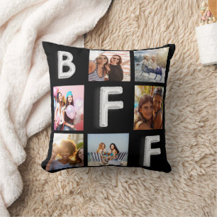 Beste Freunde Schwarz-Silber-Foto-Collage Kissen