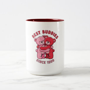 Beste Freunde seit 1990 umarmen Teddybären  Zweifarbige Tasse