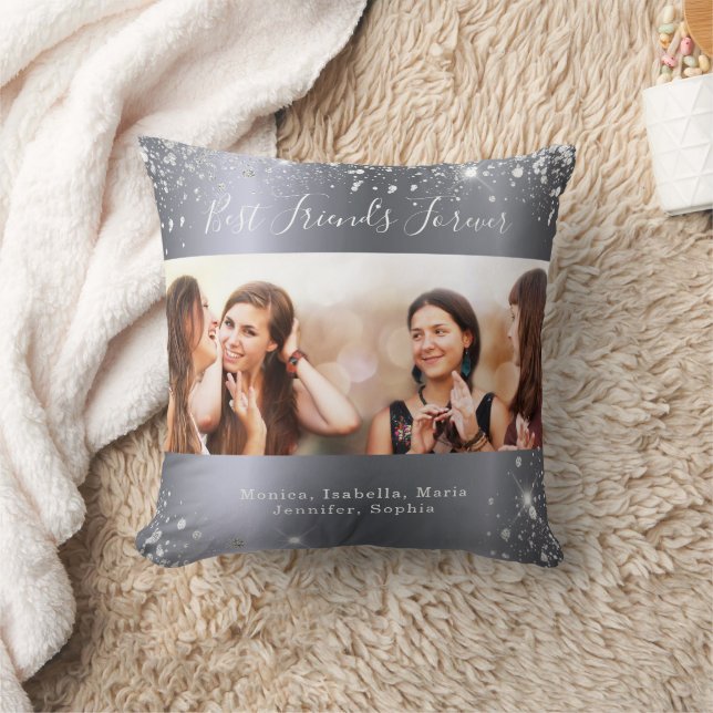 Beste Freunde Silber Foto Glitzer Kissen (Decke)