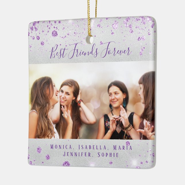 Beste Freunde Silber lila Glitzer Namen Foto Keramikornament (Links)