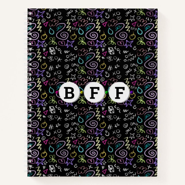 BESTE FREUNDIN Doodles - Imitate Glitzer Muster Notizbuch (Vorderseite)