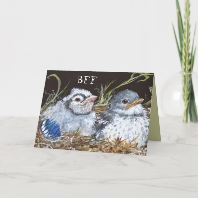 BESTE FREUNDIN mit Baby-Bluejay und Babymockingvog Karte (Vorderseite)