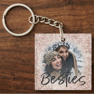 Beste Freundin Pink Glitter Bestie Foto Erinnerung Schlüsselanhänger