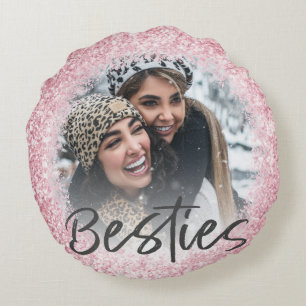 Beste Freundin Rosa Glitter-Foto  Rundes Kissen