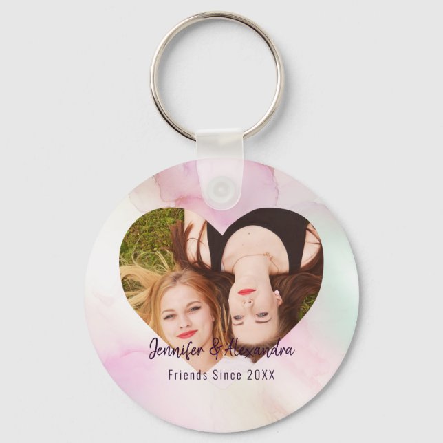 BESTE FREUNDIN Rosa Marmorherz Custom Friends Foto Schlüsselanhänger (Vorderseite)