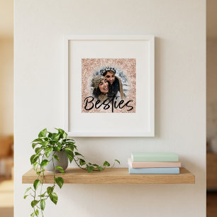 Beste Freundin Roségold Glitter-Foto Poster