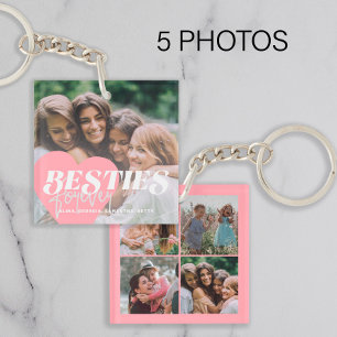 Beste Freundinnen 5 Foto-Collage Mädchenhaft Rosa Schlüsselanhänger