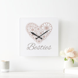 Beste Freundinnen Florales Neutrales Herz, Freunds Quadratische Wanduhr