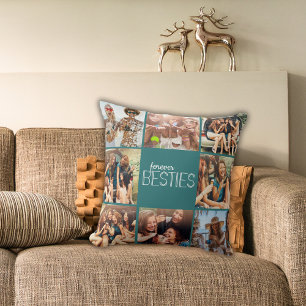 Beste Freundinnen für immer Foto-Raster Teal Deco Kissen