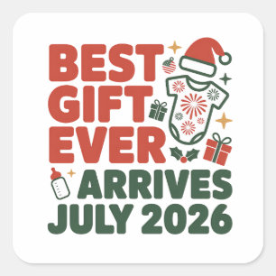 Beste Geschenke kommen im Juli 2026 Weihnachten Pa Quadratischer Aufkleber