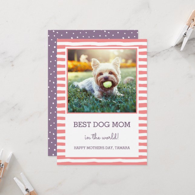 Beste gestreifte Mama für Hunde | Koralle | Mutter Karte (Vorderseite/Rückseite Beispiel)