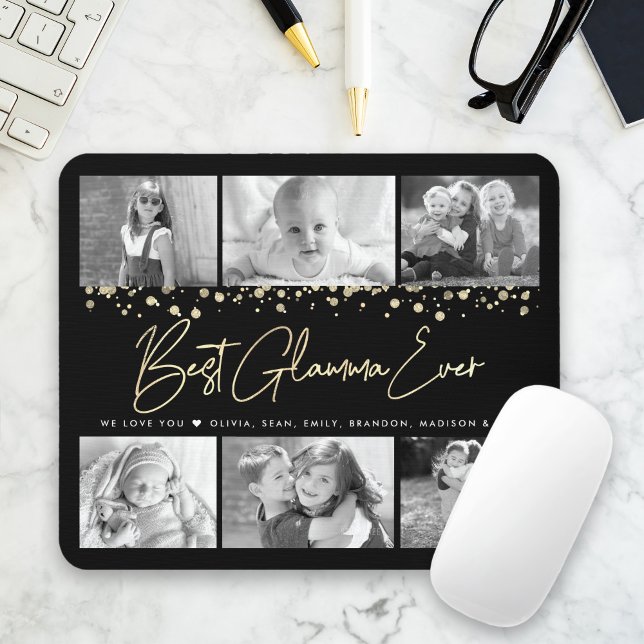 Beste Glamma je Gold Glitzer 6 Collage Chic Mousepad (Von Creator hochgeladen)