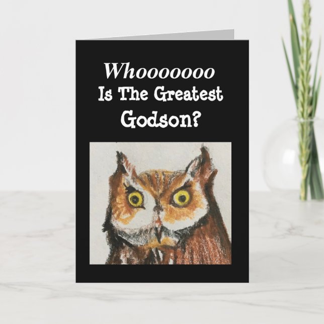 Beste Godson Happy Birthday Funny Owl Card Karte (Vorderseite)