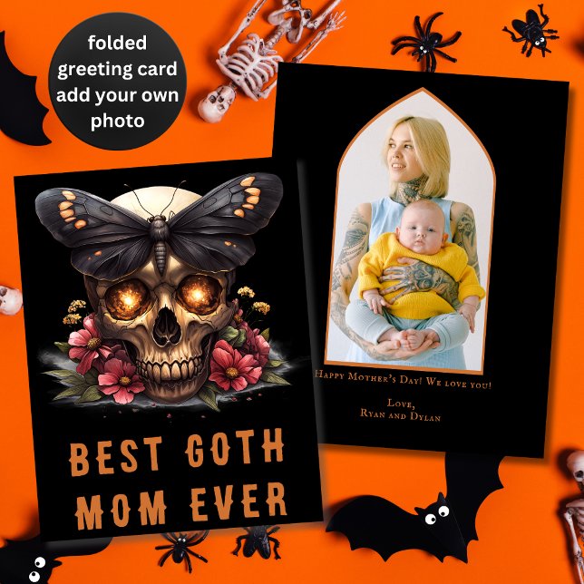 Beste Goth Mama je Skull Moth Orange Mutter Day Karte (Von Creator hochgeladen)