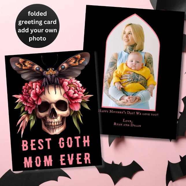 Beste Goth Mama je Skull Moth Pink Mother Day Karte (Von Creator hochgeladen)