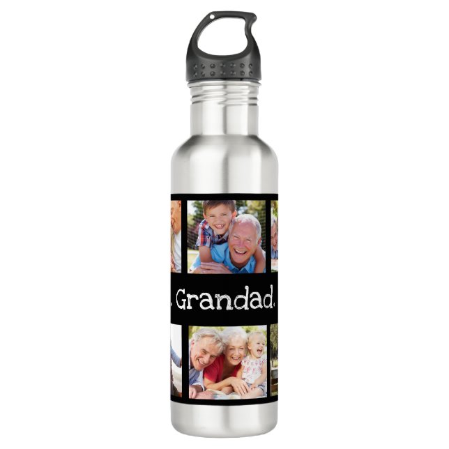 Beste Grandad je 6 FotoCollage Schwarz und Weiß Edelstahlflasche (Vorderseite)