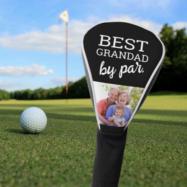 Beste Grandad-Karte par Moderne Typografie Custom  Golf Headcover (Personalized best grandad by par photo golf club head cover gift.)