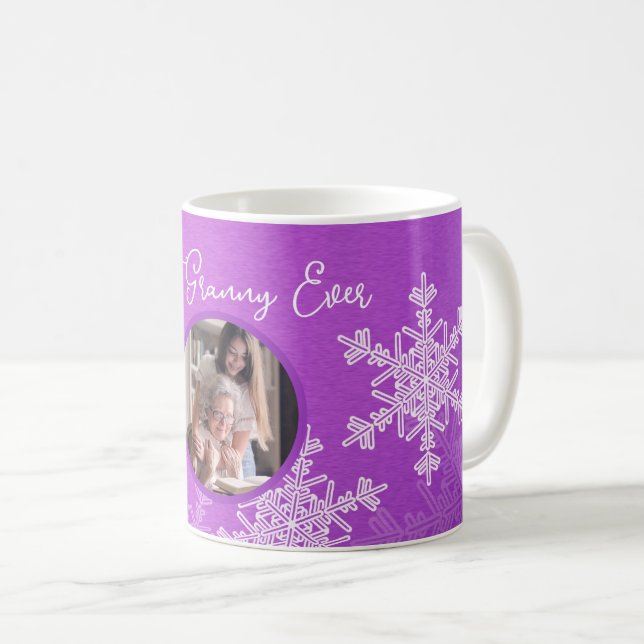Beste Granny je Lila Schneeflocken Minimalistische Kaffeetasse (VorderseiteRechts)