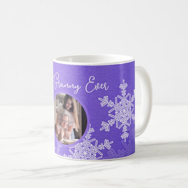 Beste Granny je Lila Schneeflocken Minimalistische Kaffeetasse (VorderseiteRechts)