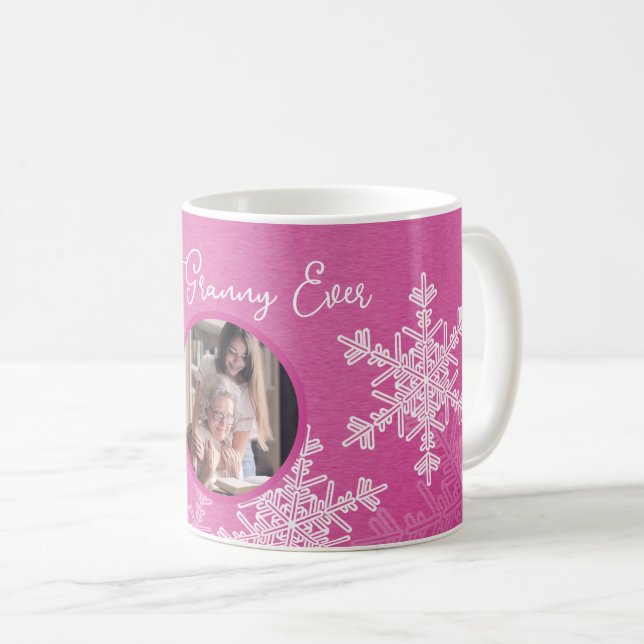 Beste Granny je rosa Schneeflocken Minimalistische Kaffeetasse (VorderseiteRechts)
